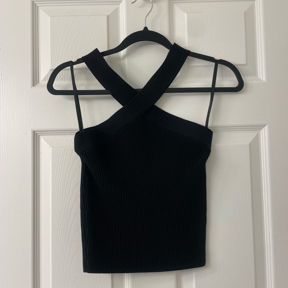 Aritzia Black Cross-Halter Ribbed Tank Top - Picture 4 of 5